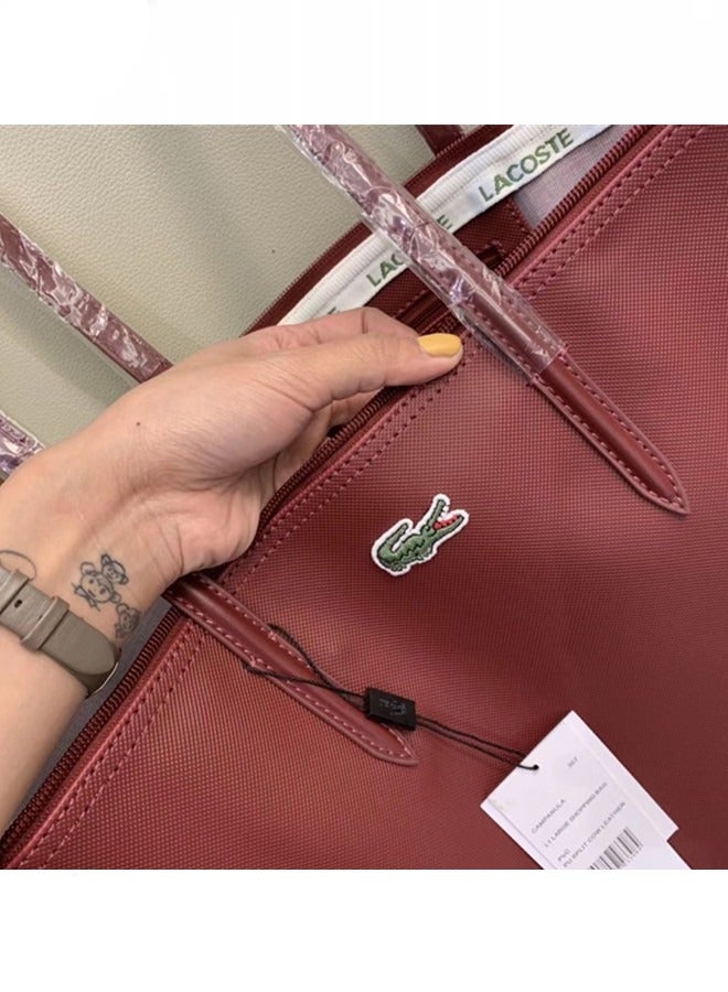 LACOSTE Women's L12.12 Concept Fashion Versatile Large Capacity Zipper Shoulder Bag Handbag wine red 45cm * 30cm * 12cm  - Image 4