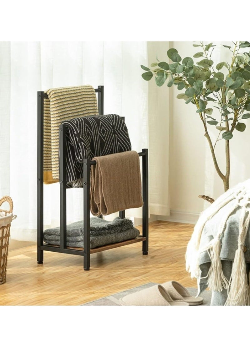 والالا رف مناشف معدني قابل للطي بسعة كبيرة 3 طبقات، حامل مناشف سلم معدني مطلي مضاد للصدأ، حامل تجفيف، رف منظم حمام الحمام، رف عرض منزلي - Image 4