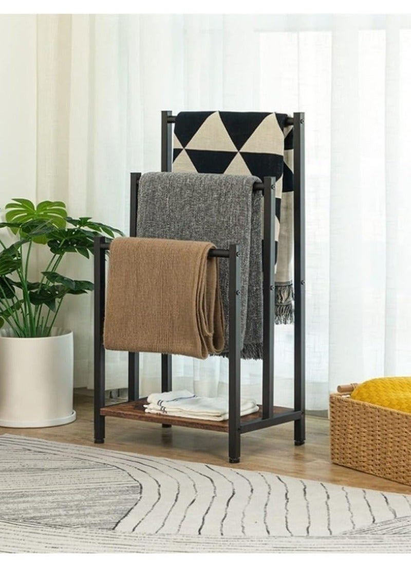 والالا رف مناشف معدني قابل للطي بسعة كبيرة 3 طبقات، حامل مناشف سلم معدني مطلي مضاد للصدأ، حامل تجفيف، رف منظم حمام الحمام، رف عرض منزلي - Image 1