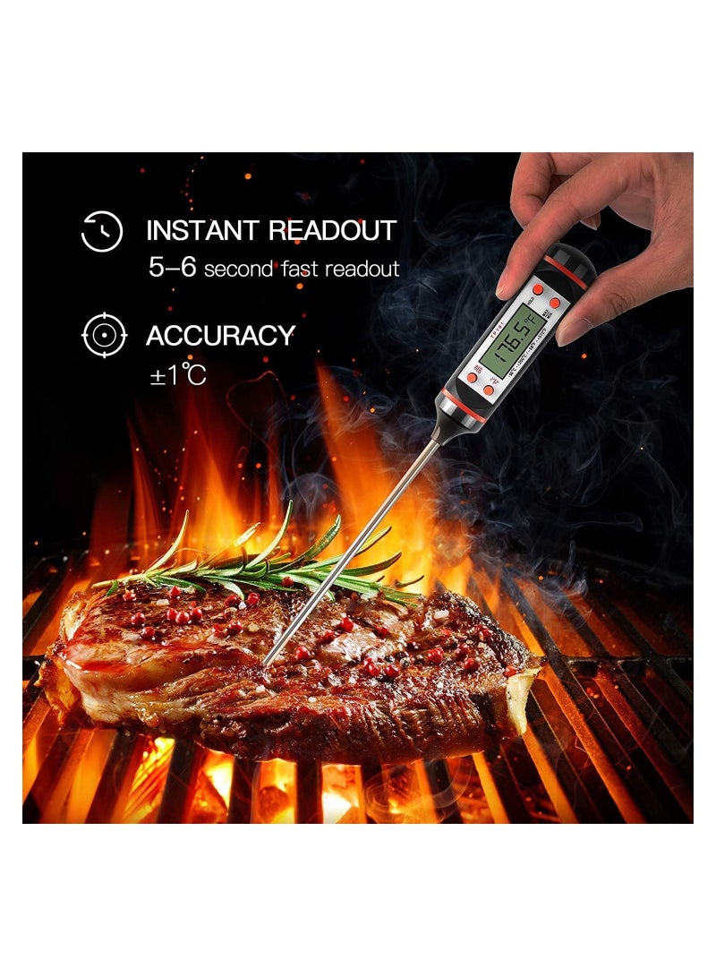 SYOSI مقياس حرارة اللحم، مقياس حرارة الطهي مع قراءة فورية، شاشة LCD، وظيفة الاحتفاظ لمدخن الطعام في المطبخ والشواء واللحم والحلويات والحليب والماء - Image 2