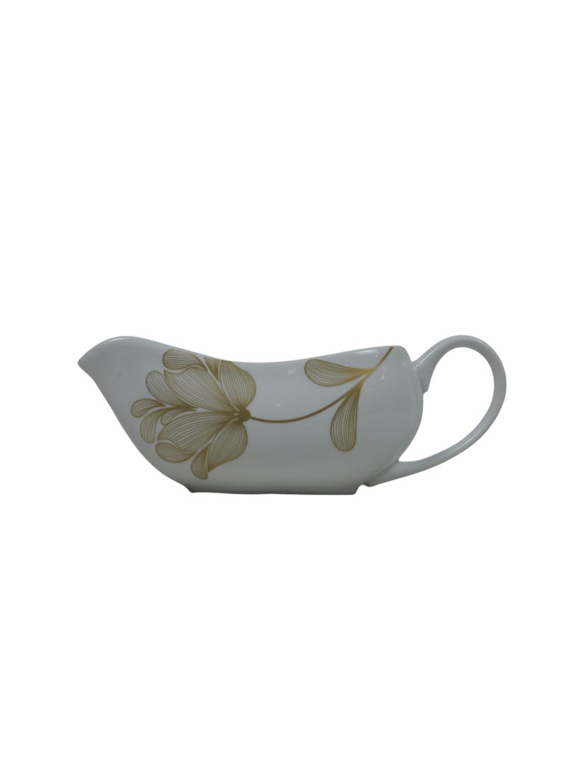 Elegant Porcelain Gravy Boat with Gold Floral Design, White  - Image 1