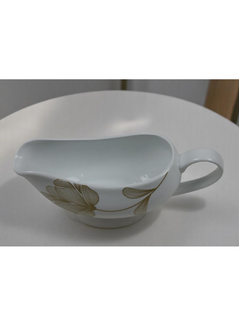 Elegant Porcelain Gravy Boat with Gold Floral Design, White  - Image 2