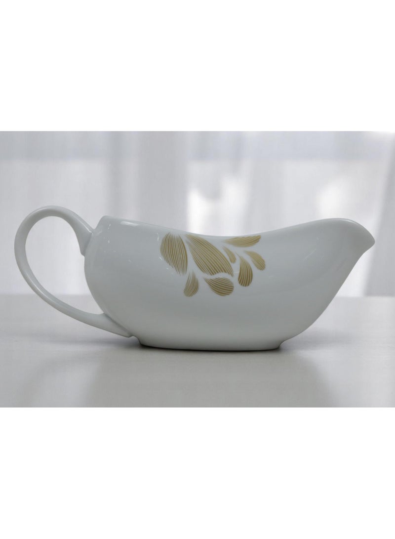 Elegant Porcelain Gravy Boat with Gold Floral Design, White  - Image 3