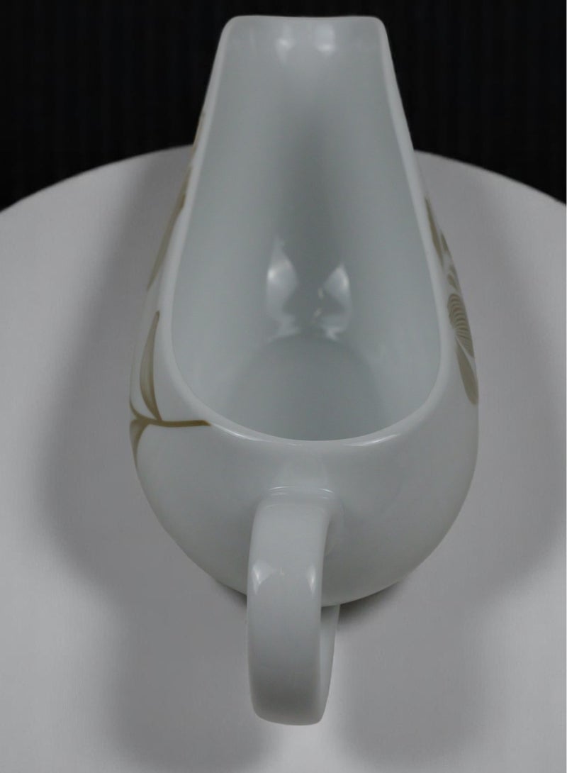 Elegant Porcelain Gravy Boat with Gold Floral Design, White  - Image 5