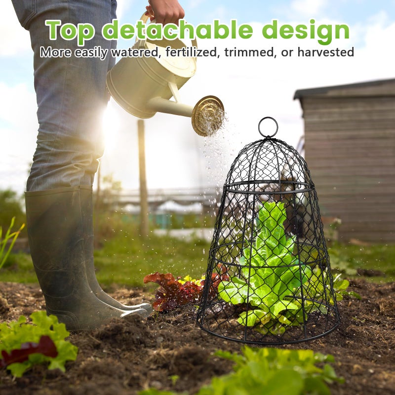 Doksving 6 Pcs Garden Cloches for Plants, Metal Extra Large Chicken Wire Cloche Plant Covers, Garden Netting Plant Protectors from Animals to Keep Squirrel, Rabbit, Chicken and Bird Out 17" H x 13" D Black - Image 3