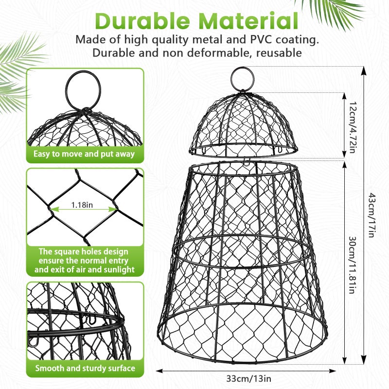 Doksving 6 Pcs Garden Cloches for Plants, Metal Extra Large Chicken Wire Cloche Plant Covers, Garden Netting Plant Protectors from Animals to Keep Squirrel, Rabbit, Chicken and Bird Out 17" H x 13" D Black - Image 2