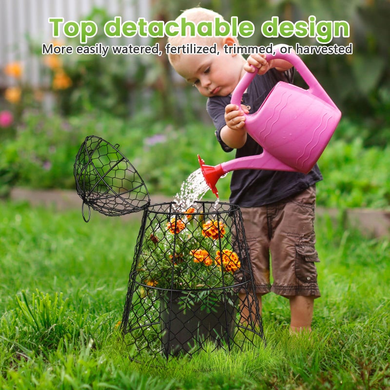Doksving 6 Pcs Garden Cloches for Plants, Metal Extra Large Chicken Wire Cloche Plant Covers, Garden Netting Plant Protectors from Animals to Keep Squirrel, Rabbit, Chicken and Bird Out 17" H x 13" D Black - Image 4