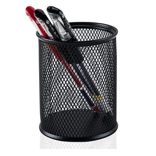 Leeonz Pen Holder Mesh Pencil Holder Metal Pencil Holder for Desk Office Pen Organizer Black (Pack of 2, Black) - Image 3