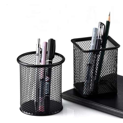 Leeonz Pen Holder Mesh Pencil Holder Metal Pencil Holder for Desk Office Pen Organizer Black (Pack of 2, Black) - Image 1