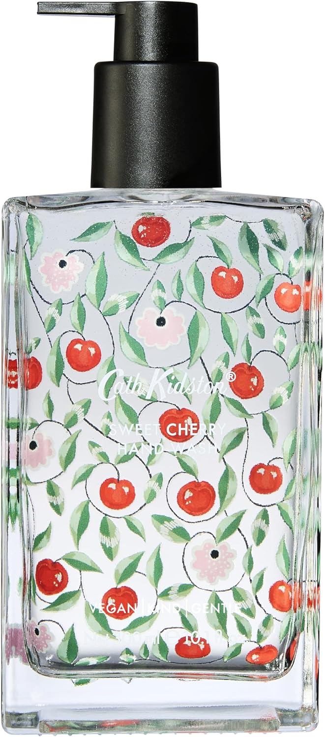 Cath Kidston Handwash 300ml In Glass Scents of Sweet Cherry and Marshmallow Moisturiser Kitchen or Bathroom Vegan and Cruelty Free Beauty Gift Christmas Stocking Filler