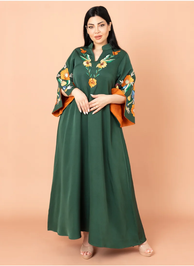 اكسا جلابية سادة  تطريز انيق IK3010 اخضر