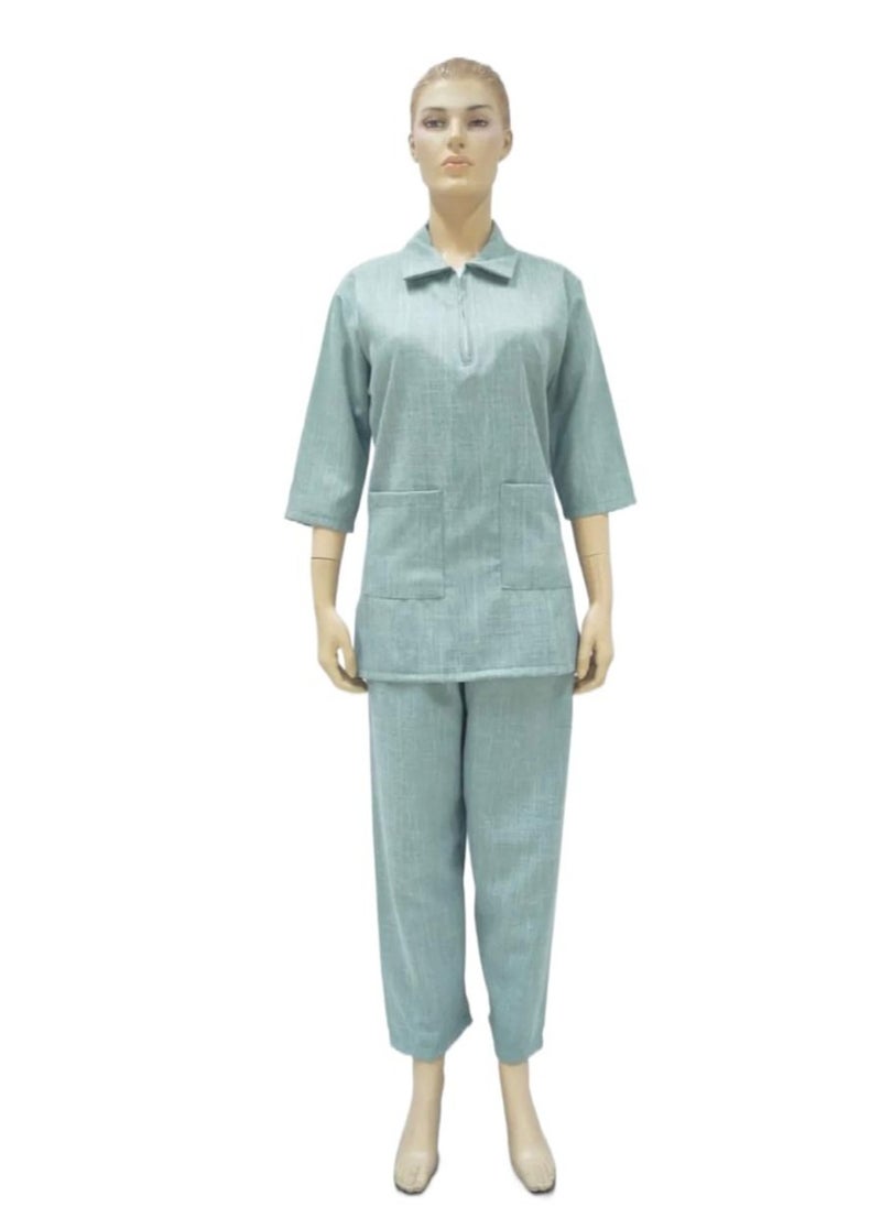 Dee's Fashion Women's Two-Piece Maid Uniform Set, 3/4 Sleeve Tunic with Collar, Maid and Nanny Dress Set With Long Pant, Scrub Set  - Image 2