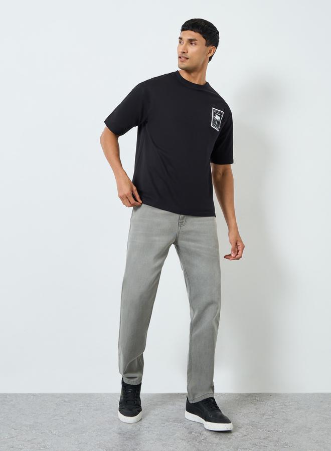 Styli Men Black Graphic Print Oversized T-Shirt - Image 2