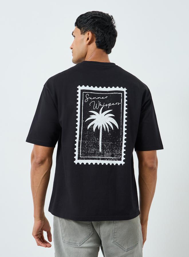 Styli Men Black Graphic Print Oversized T-Shirt - Image 5
