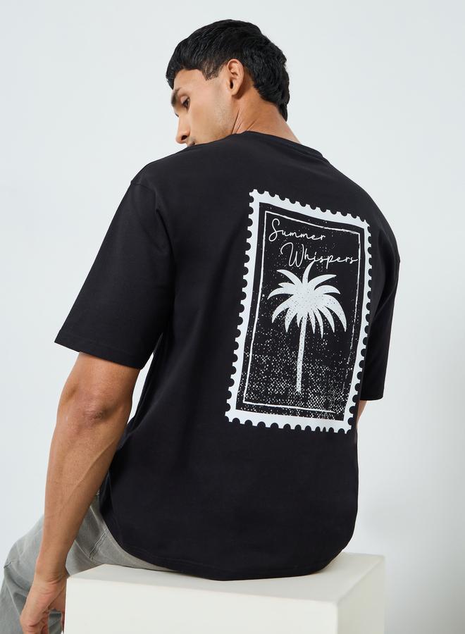 Styli Men Black Graphic Print Oversized T-Shirt - Image 3