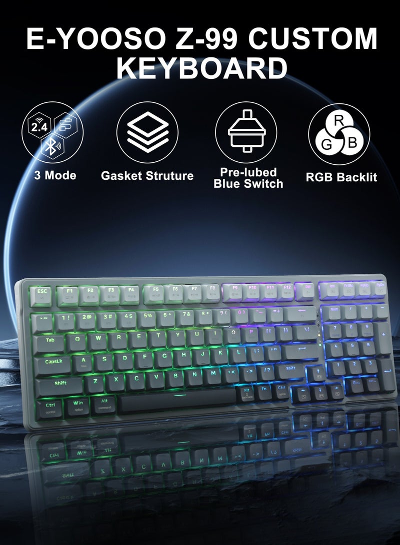 E-YOOSO Z-99 Wireless Mechanical Keyboard, Tri-Mode Bluetooth 5.0/2.4GHz/USB-C, Hot-Swappable Linear Switches, Gasket-Mounted, RGB Backlit for PC, Tablet, PS, Xbox - Image 2