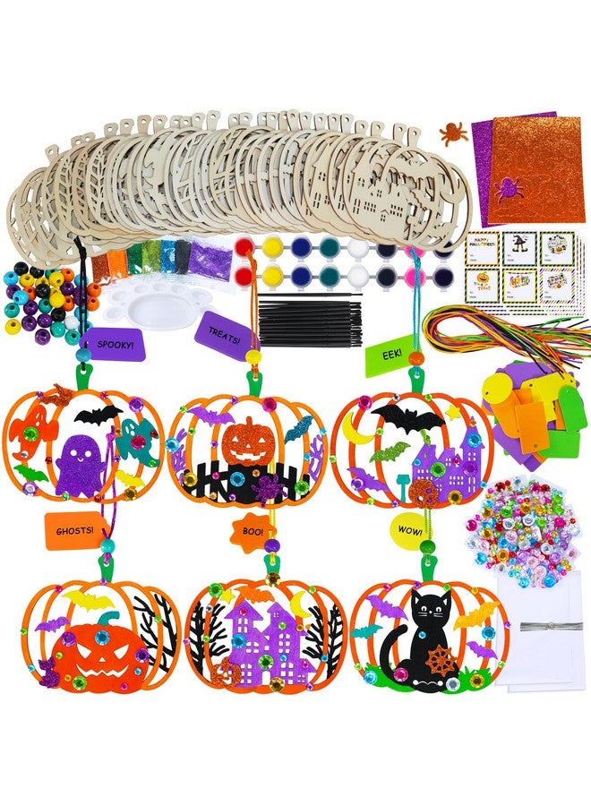 Winlyn 24 Sets Halloween Pumpkin Craft Kits DIY Wooden Pumpkin Ornaments Craft Kits Unfinished Paintable Wood Pumpkin Halloween Crafts for Kids Classroom Activities Art Project Halloween Decorations - Image 1