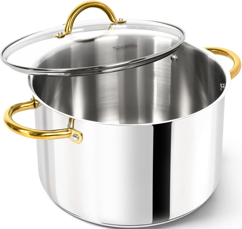 MICHELANGELO Stainless Steel Large Soup Pot With Lid  10 Quart Stock Pot Induction Compatible Oven  Dishwasher Safe