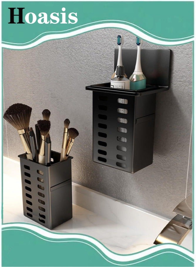 ح واحة رف تخزين جداري مكون من 2 قطع، حامل معجون الأسنان، حامل فرشاة الأسنان، رف مستلزمات الحمام، تثبيت بدون أثر، إكسسوارات الحمام - Image 1