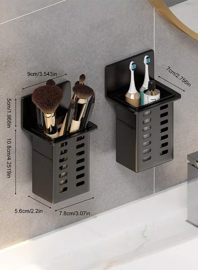 ح واحة رف تخزين جداري مكون من 2 قطع، حامل معجون الأسنان، حامل فرشاة الأسنان، رف مستلزمات الحمام، تثبيت بدون أثر، إكسسوارات الحمام - Image 2