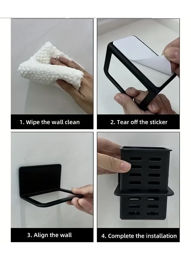 ح واحة رف تخزين جداري مكون من 2 قطع، حامل معجون الأسنان، حامل فرشاة الأسنان، رف مستلزمات الحمام، تثبيت بدون أثر، إكسسوارات الحمام - Image 4