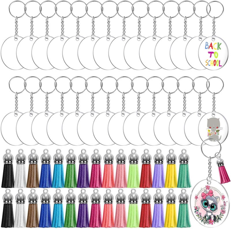 Audab Acrylic Keychain Blanks Kit - 120pcs Including Clear Acrylic Blanks, Keychain Tassels, Key Rings, Jump Rings for DIY Key Chain Vinyl Crafting - Image 1