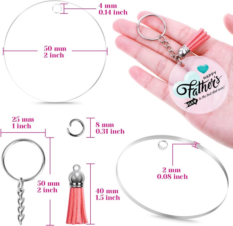 Audab Acrylic Keychain Blanks Kit - 120pcs Including Clear Acrylic Blanks, Keychain Tassels, Key Rings, Jump Rings for DIY Key Chain Vinyl Crafting - Image 4