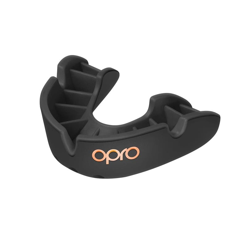 OPRO Bronze Level Sports Mouthguard CustomFit Breathable Slim Design Protective Mouth Guard for Football Wrestling Boxing MMA Lacrosse All Contact Sports Case Included Black Adult