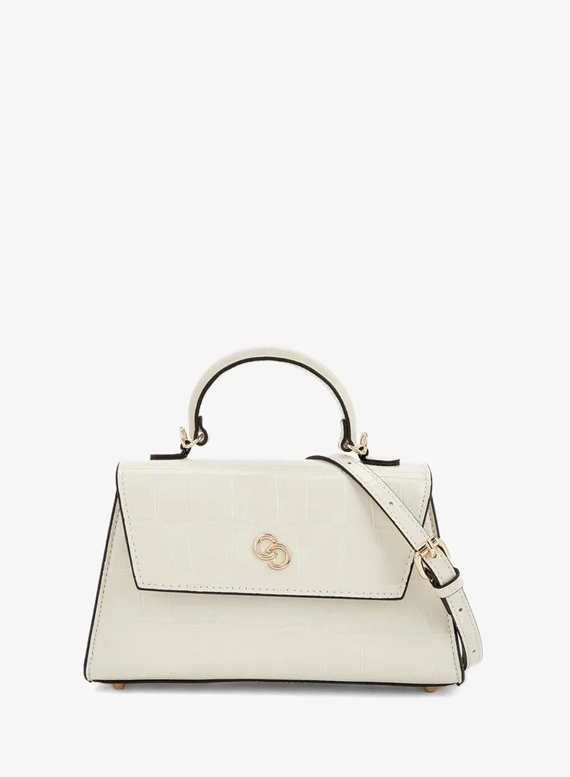 Textured Satchel Bag With Button Closure