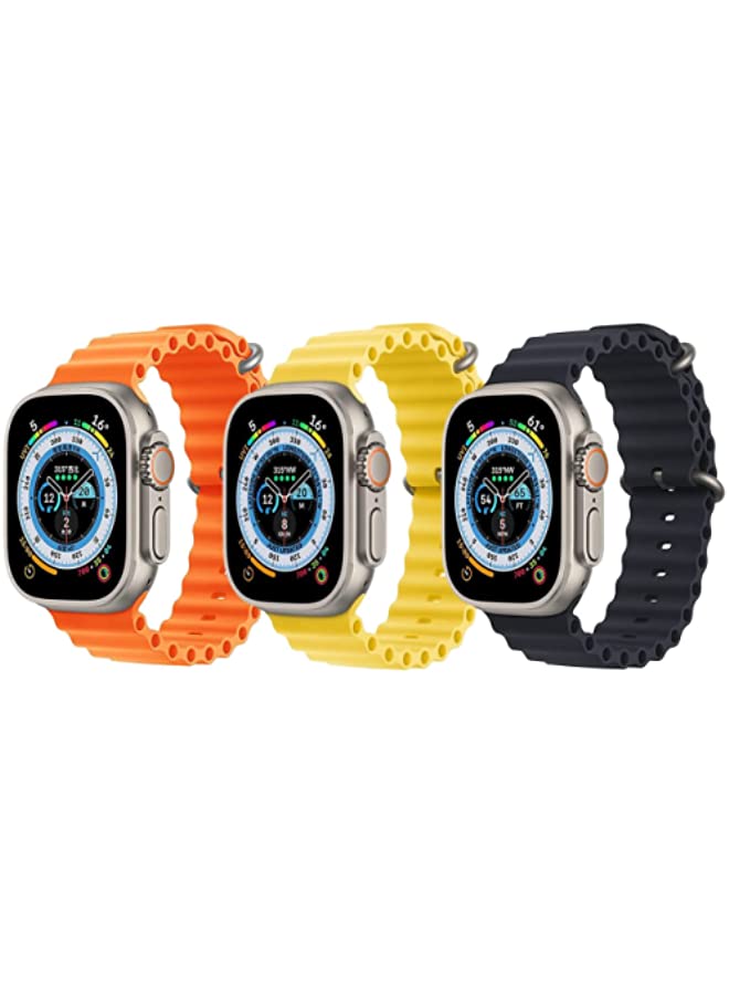 IAF Silicone Ocean Band Strap Orange , Silicone Ocean Band Strap Yellow and Silicone Ocean Band Strap Black for Apple Watch Ultra 8 49mm Set of 3