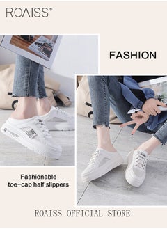 roaiss Breathable Slip-On Walking Shoes for Women Casual Half Mesh Flats Slippers Comfort Chunky Round Toe Sandals Stylish Versatile Lazy Loafers for Outdoor Beach Vacation  - Image 5