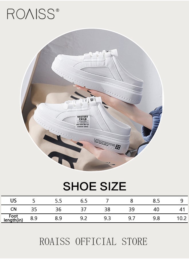 roaiss - Breathable Slip-On Walking Shoes for Women Casual Half Mesh Flats Slippers Comfort Chunky Round Toe Sandals Stylish Versatile Lazy Loafers for Outdoor Beach Vacation - Image 1