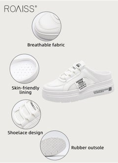 roaiss Breathable Slip-On Walking Shoes for Women Casual Half Mesh Flats Slippers Comfort Chunky Round Toe Sandals Stylish Versatile Lazy Loafers for Outdoor Beach Vacation  - Image 2