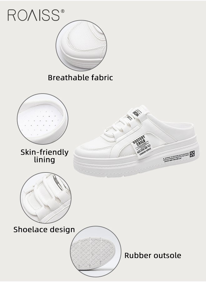 roaiss - Breathable Slip-On Walking Shoes for Women Casual Half Mesh Flats Slippers Comfort Chunky Round Toe Sandals Stylish Versatile Lazy Loafers for Outdoor Beach Vacation - Image 1