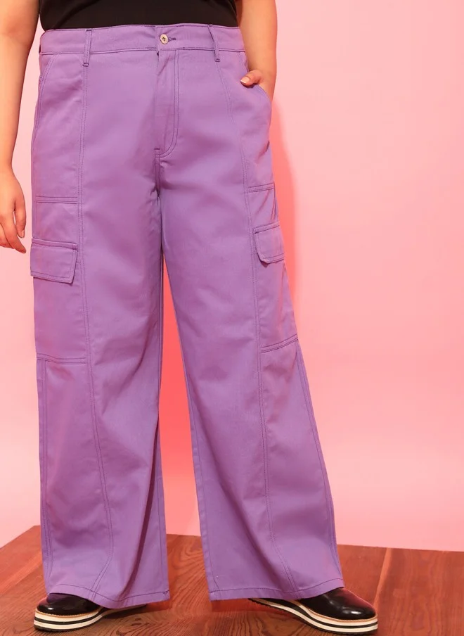 CURVY STREET Lavender Relaxed Straight Leg Trousers for Women