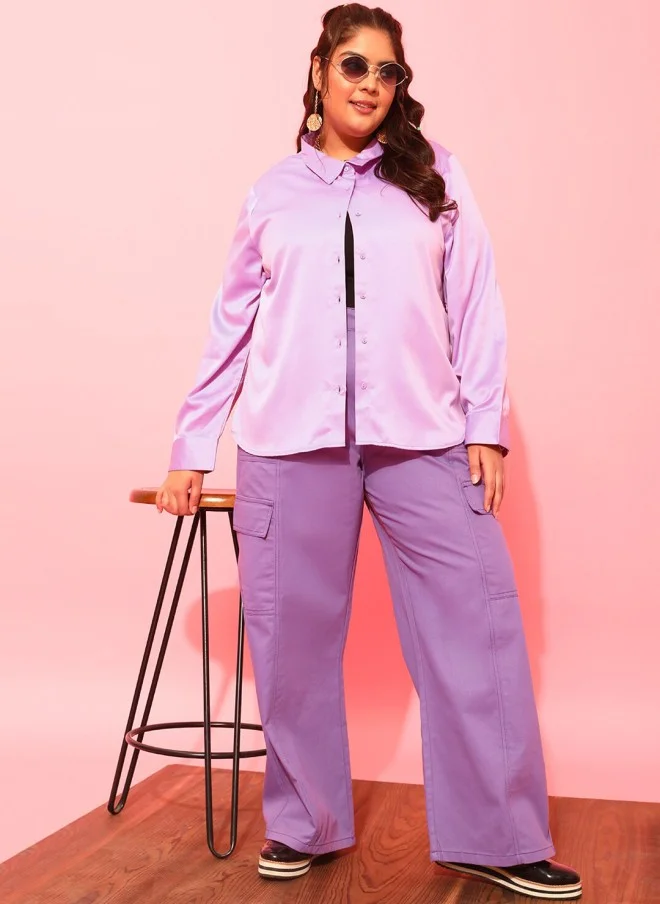 CURVY STREET بنطلون نسائي مستقيم مريح باللون اللافندر