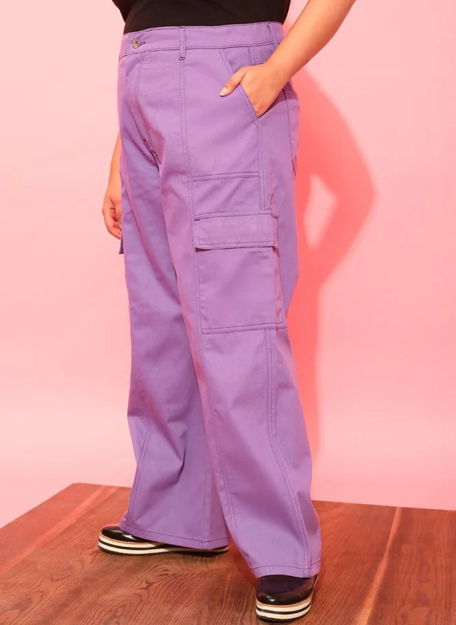 CURVY STREET Lavender Relaxed Straight Leg Trousers for Women