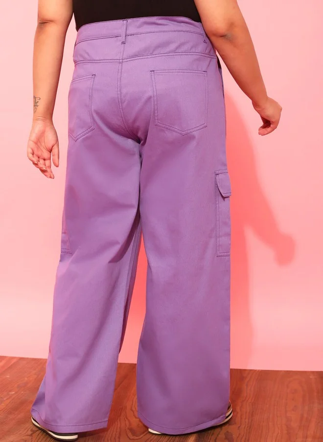 CURVY STREET بنطلون نسائي مستقيم مريح باللون اللافندر