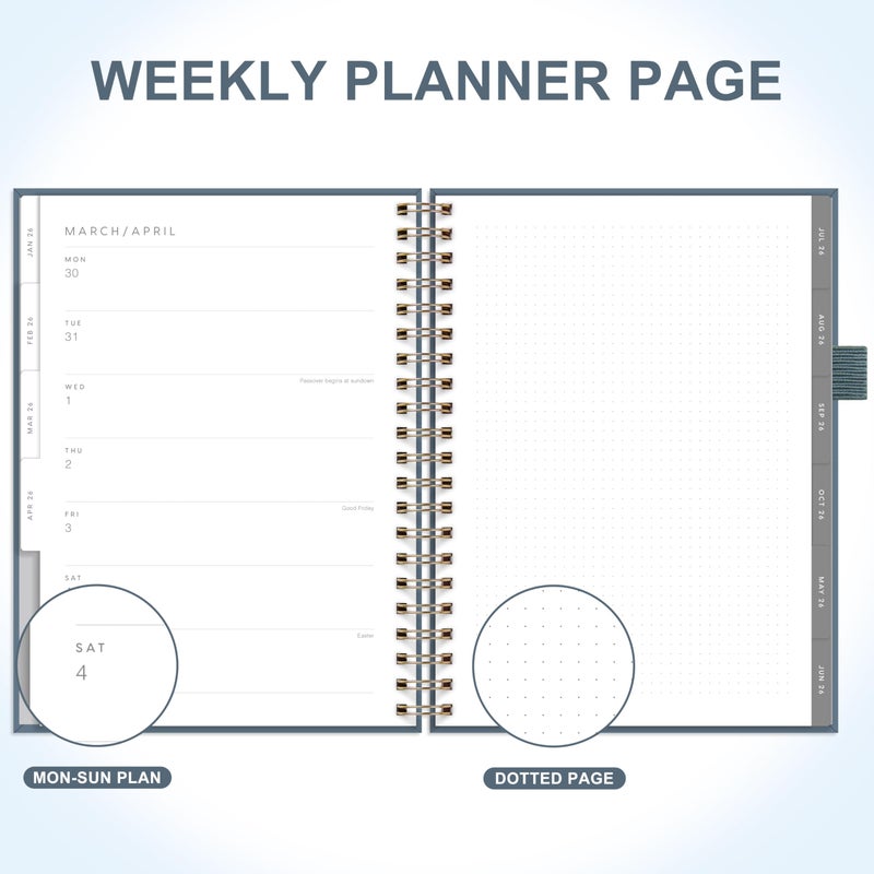 &And Per Se And Per Se 2026 Planner, A4 Size-Daily, Weekly & 18-Monthly Planner, Daily Schedule, Monthly Tabs, 100 GSM Thick Paper(Dark Blue) - Image 4