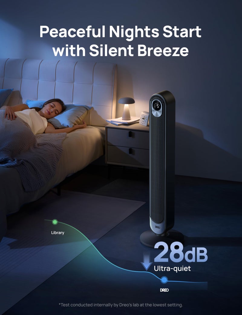Dreo مروحة دورانية دريو 42 بوصة، مروحة بلا شفرات هادئة مع جهاز تحكم عن بعد، 6 سرعات، 4 أوضاع، شاشة LED، مؤقت 12 ساعة، مروحة قائمة سوداء قوية للاستخدام الداخلي في غرفة النوم أو المكتب - Image 3