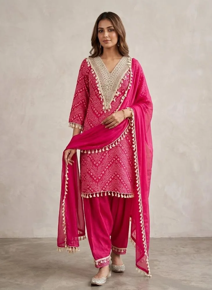 Viny VINY Pink Bandhani Print Suit Set – Women's Indian Ethnic Wear