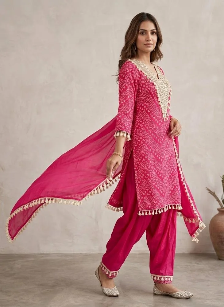 Viny VINY Pink Bandhani Print Suit Set – Women's Indian Ethnic Wear