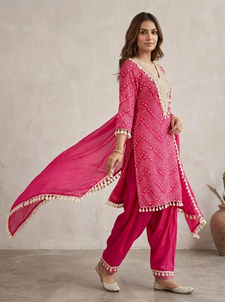 Viny VINY Pink Bandhani Print Suit Set – Women's Indian Ethnic Wear