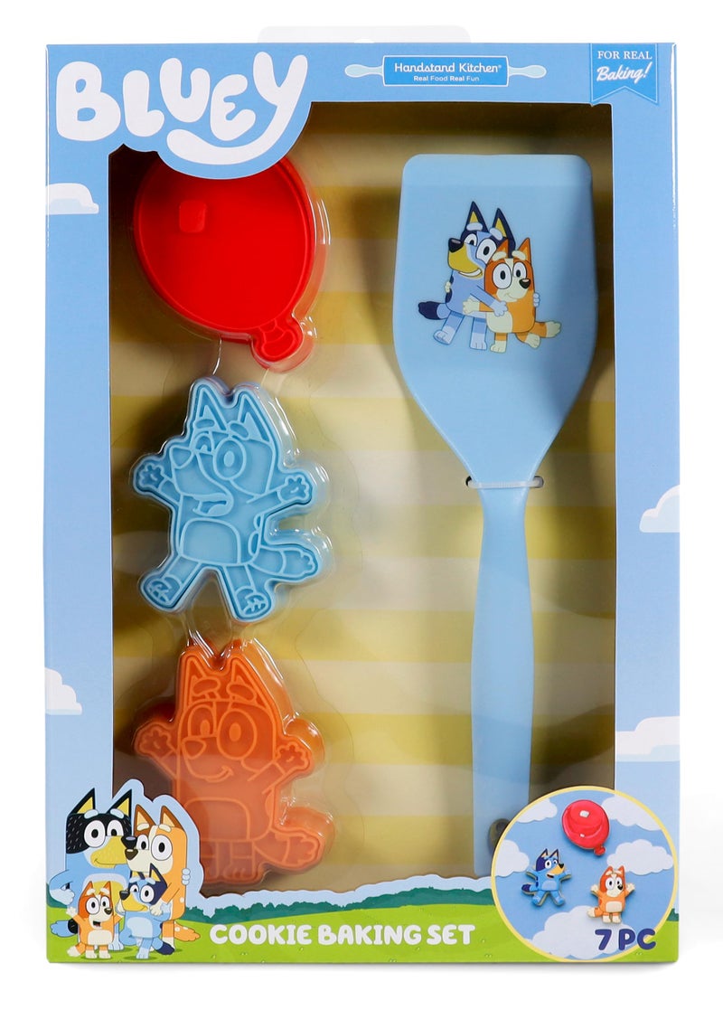 Handstand Kitchen Bluey Cookie Baking Set with Three Bluey Themed Cookie Stamp Cutters and Nylon Cookie Spatula