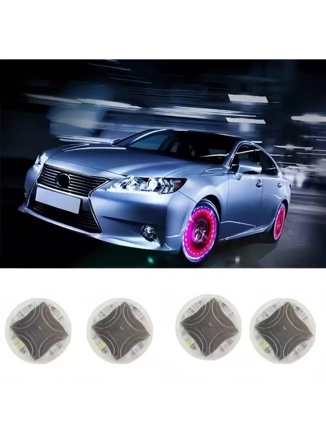 لاكي 4-Packs من أضواء صمام الإطارات LED الشمسية مع مستشعر الحركة، مصابيح عجلات ملونة - إكسسوارات أساسية للسيارات والدراجات والدراجات النارية - Image 1