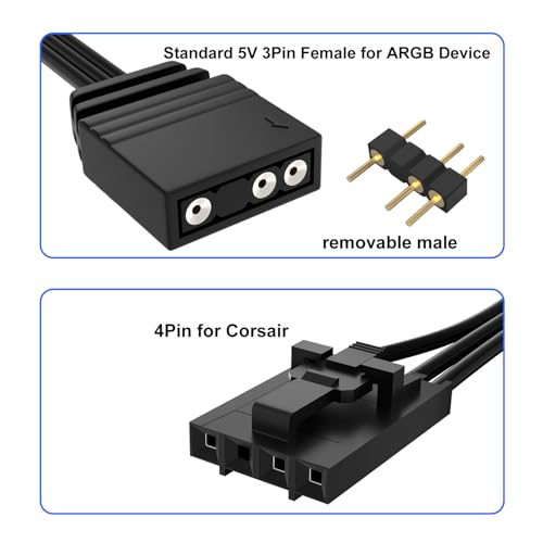 OwlTree 4Pack 4 Pin to 3 Pin RGB Adapter for Corsair RGB HUB, Lighting Node CORE, Commander CORE and iCUE Commander CORE XT, Converter to Standard 5V 3 Pin ARGB Fan Device - Image 2