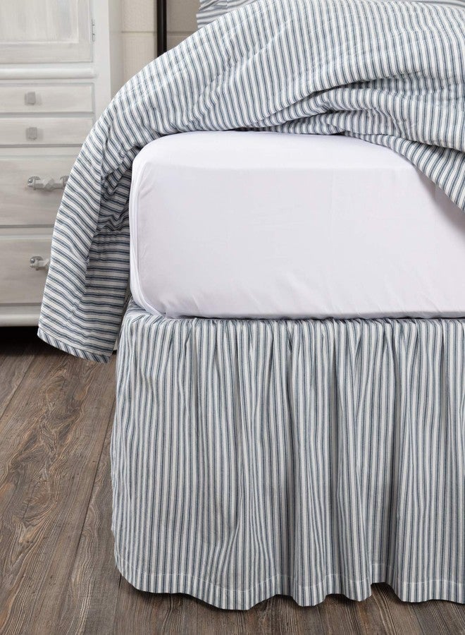 VHC Brands ملحقات سرير كوين من قطن مخطط من VHC Brands Sawyer Mill، زوايا مفصولة، تنورة 60x80x16، دنيم أزرق - Image 1