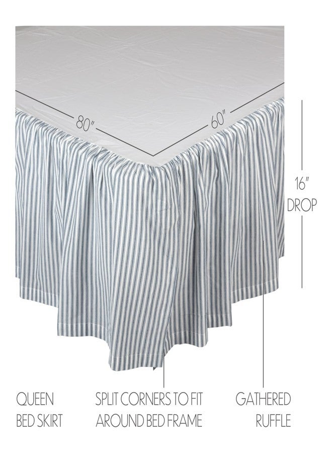 VHC Brands ملحقات سرير كوين من قطن مخطط من VHC Brands Sawyer Mill، زوايا مفصولة، تنورة 60x80x16، دنيم أزرق - Image 3