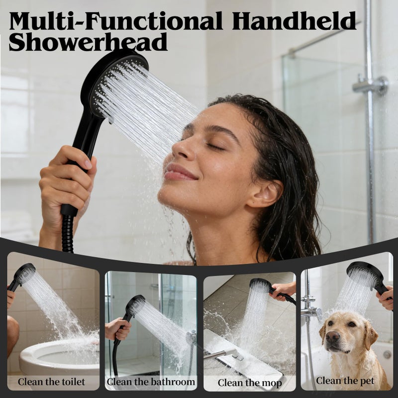 Nottia 12 Inch Shower Head, Rain Shower Head with Adustable Extension Arm, Detachable Matte Black Rina Shower Head with Handheld Spray, High Pressure Shower Hose with Holder in Bathroom(Black) - Image 4