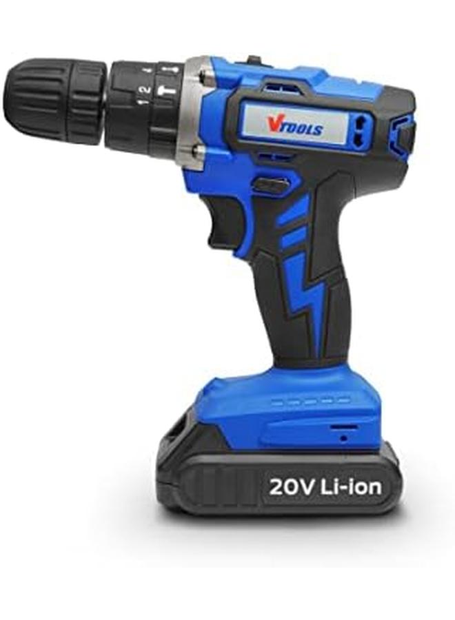 VTOOLS 20V Cordless Impact Drill With 2 Batteries And 1 Fast Charger 2 Variable Speed 10Mm Keyless Chuck 18 Plus 1 Torque Setting Bmc Case Vt1211 - Image 3